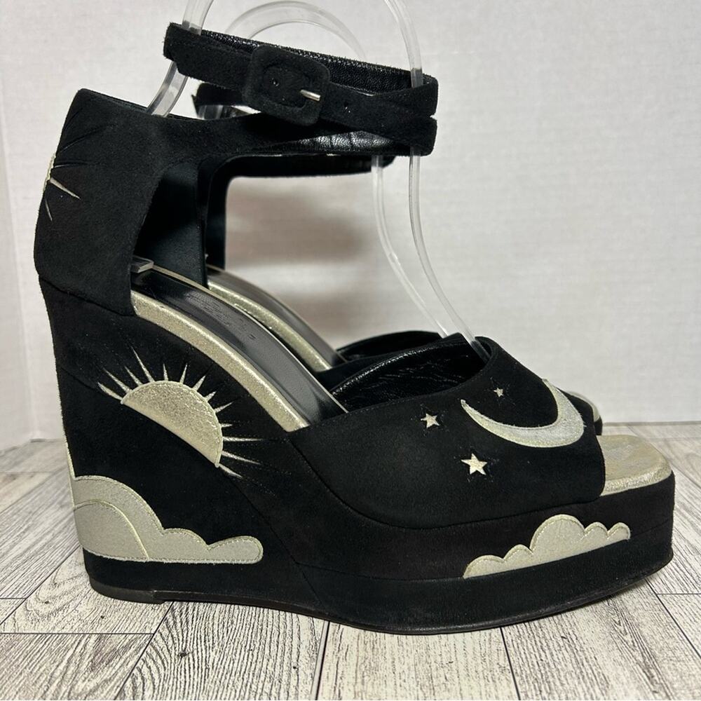 Hermes Tournis wedge sandals black celestial witch Halloween size 38 RARE